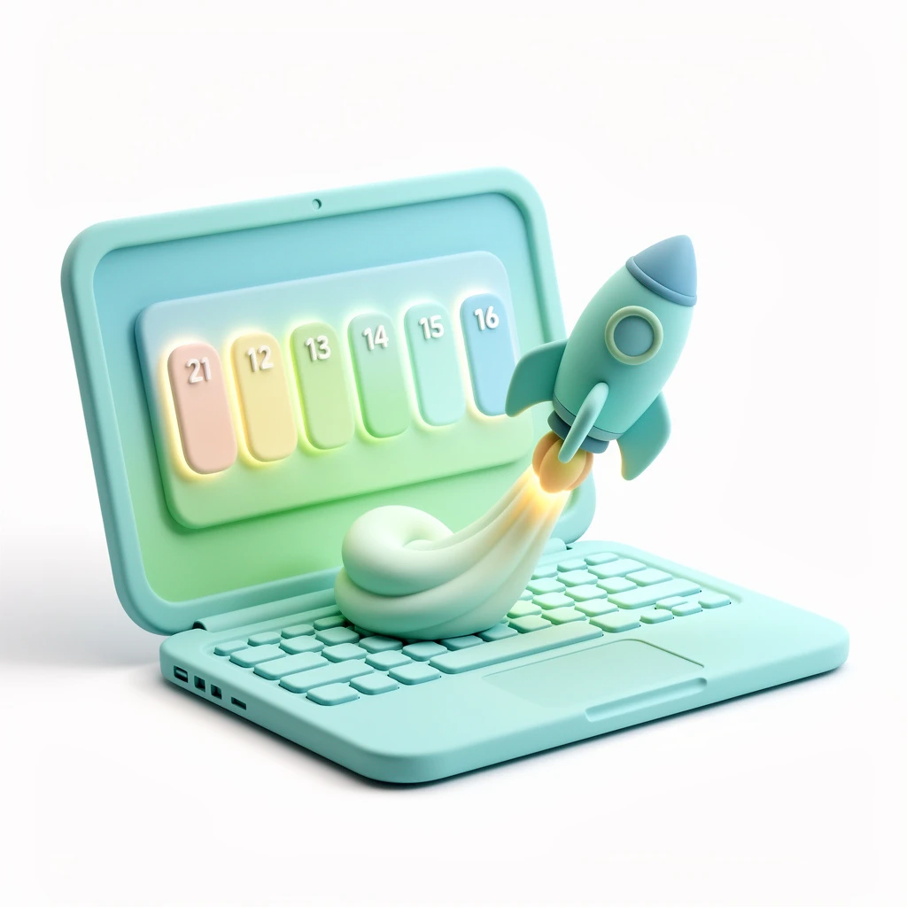 달력과 로켓이 발사되는 토스 스타일 3D 클레이 일러스트 - 빠른 성과