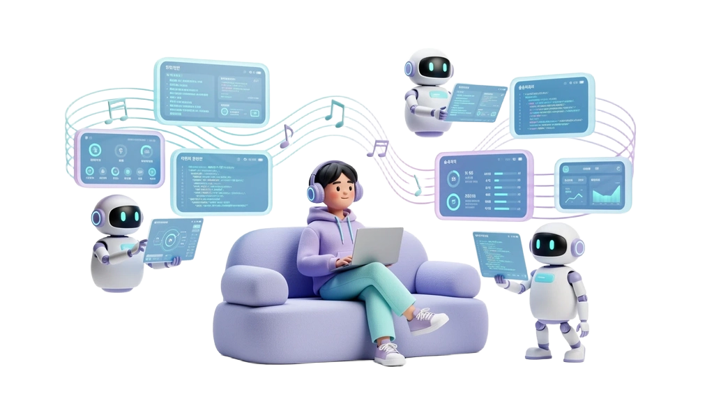 AI와 자동화로 일하는 현재 - 토스 스타일 3D 클레이 일러스트