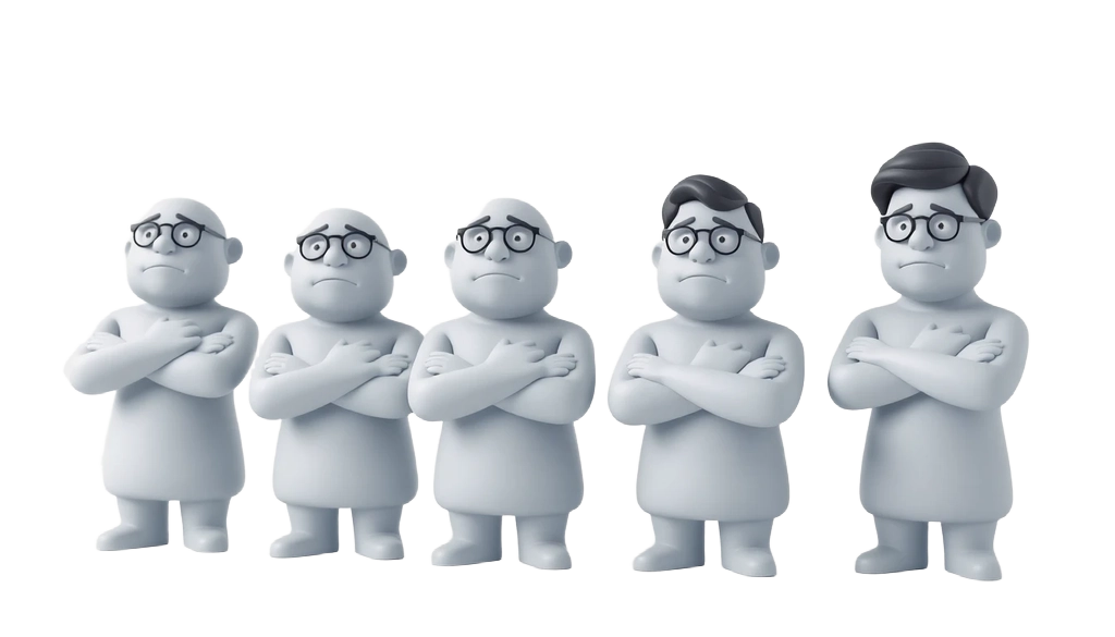 회의적인 표정의 사람들 - 토스 스타일 3D 클레이 일러스트